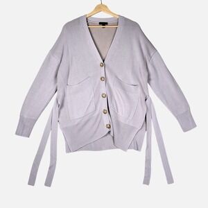 J.Crew Womens Oversized Side Tie Button Front Cardigan Sweater Grey Lilac M